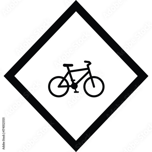 Bicycle Symbol in Diamond Shape bike sign road street transportation vehicle cycling path lane route traffic safety warning icon