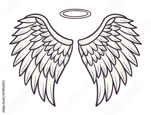 Angel wings and halo isolated on white background design element