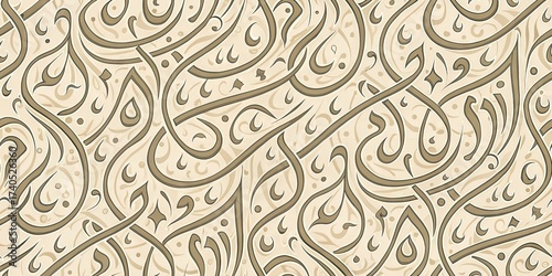 Vintage Arabic Inspired Calligraphy Seamless Pattern Beige Background