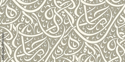 Abstract Arabic Calligraphy Repeating Pattern Khaki Background Design Element