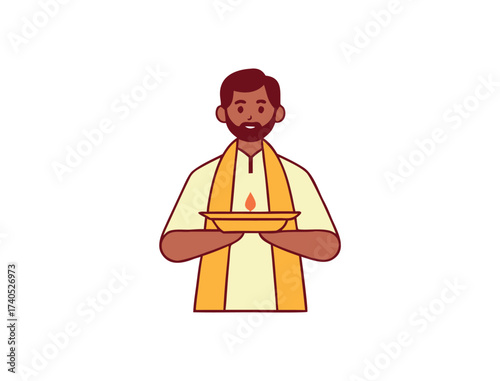 Man Holding Oil Lamp in Traditional Indian Attire for Diwali