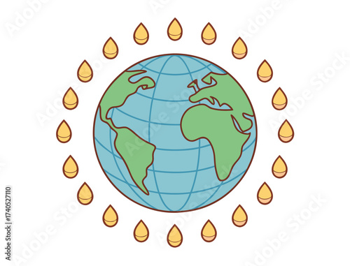Earth with drops of oil around it symbolizes fossil fuel resources
