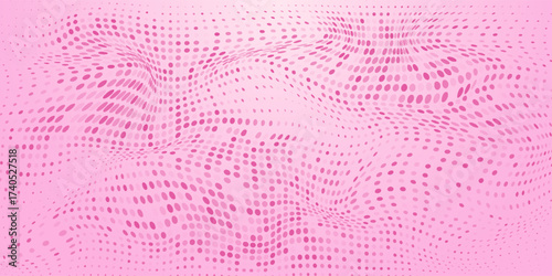 Pink rose halftone pattern. Retro comic gradient background. Pixelated dotted texture overlay. Cartoon pop art faded gradient pattern. Vector backdrop for poster, banner, advertisement