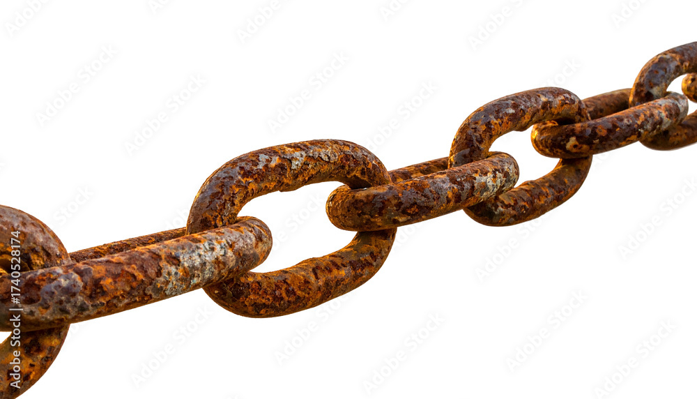 Fototapeta premium Close-up of heavily rusted metal chain links, against black background