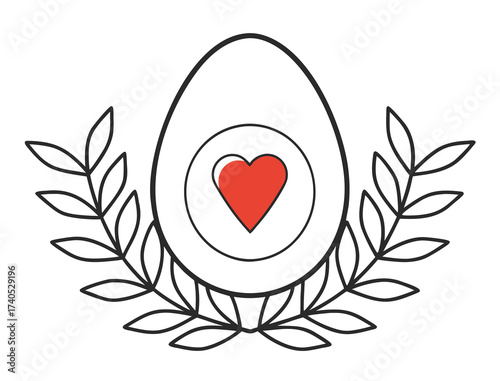Heart inside egg with laurel branches minimal logo concept illustration