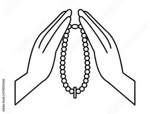 Hand Holding Prayer Beads Spiritual Connection Outline Drawing Illustration