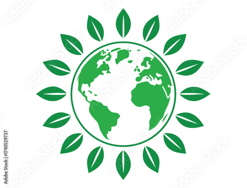 Green Earth Globe Surrounded by Leaves Illustrating Environmental Conservation and Sustainability