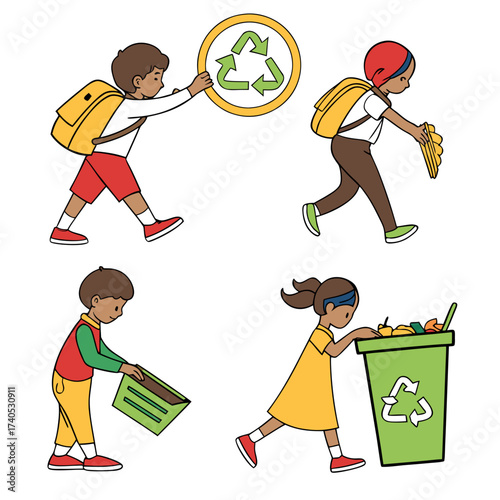 Children actively participating in recycling efforts demonstrating environmental responsibility and eco friendly habits
