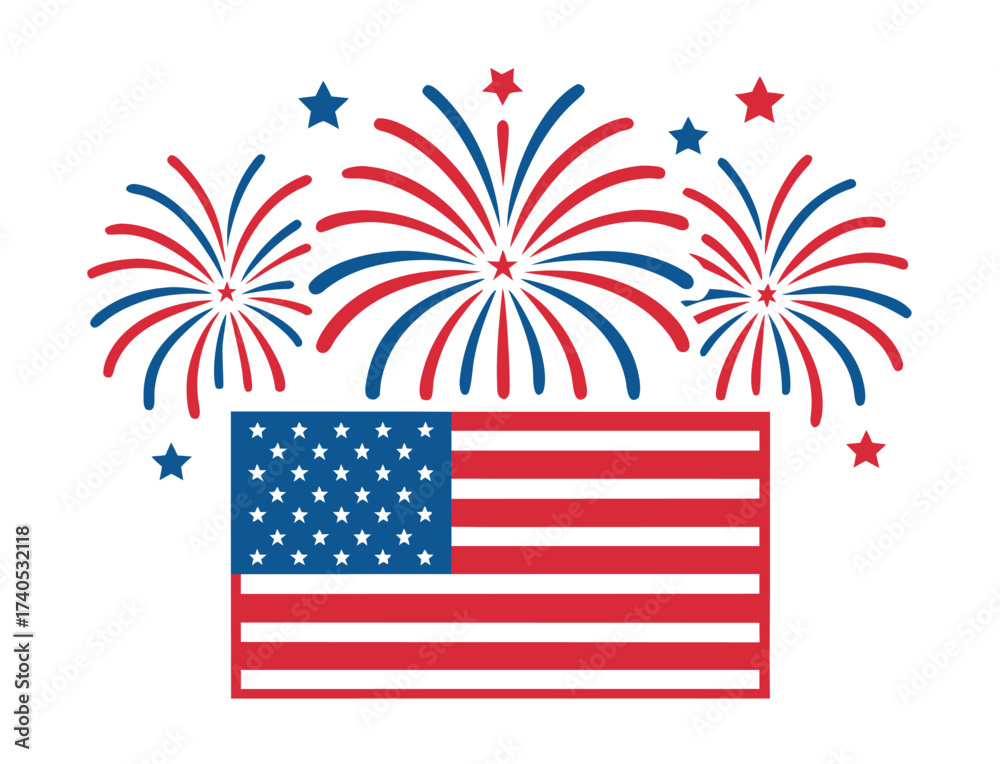 Obraz premium American flag with fireworks celebration patriotic holiday design element vector