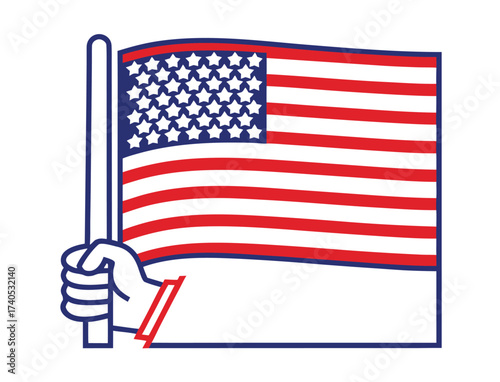 Stylized American flag held in hand patriotic symbol illustration graphic