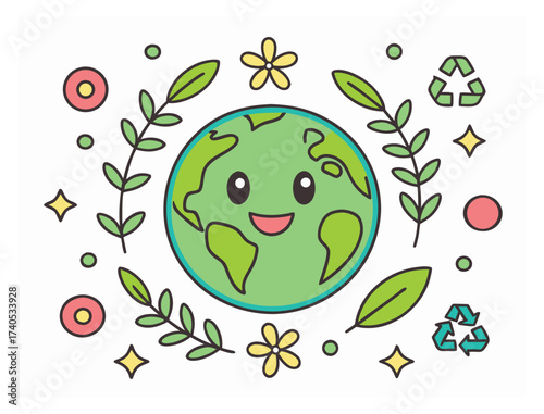 Cute cartoon Earth illustration for environmental awareness and conservation themes