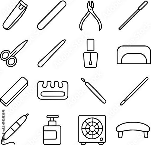 Nail Care & Nail Art Minimal Monoline Vector Icons