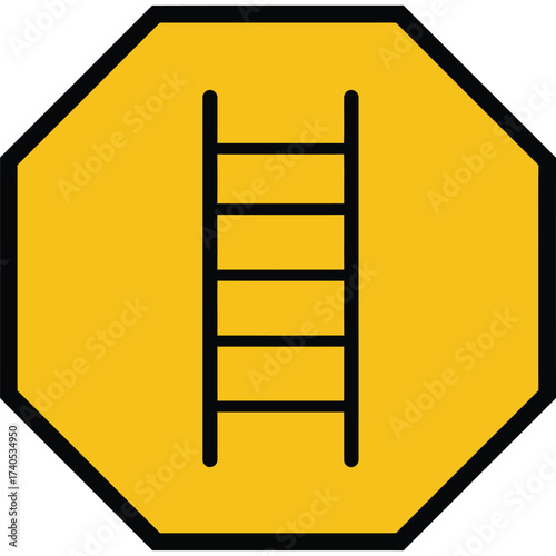 Ladder Symbol on Yellow Octagon Sign warning caution construction safety access climbing steps equipment hazard icon illustration