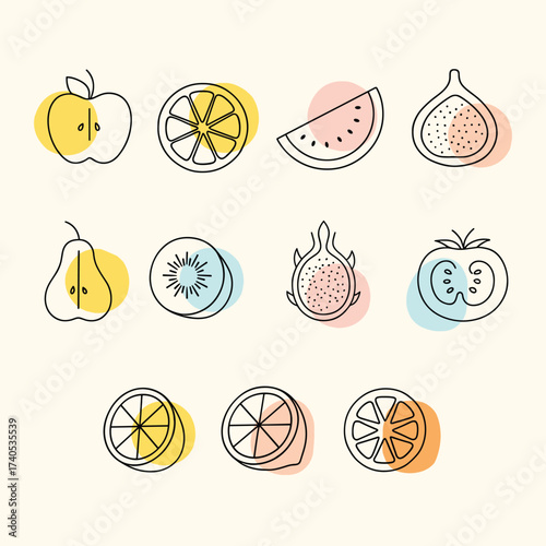 Fruit line drawing Vector Illustration II