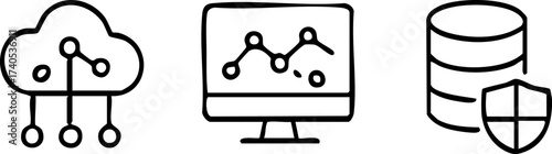 Set of handdrawn technology icons for data management.