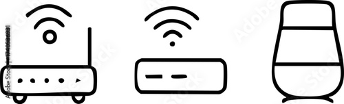 Set of icons representing wireless technology devices.