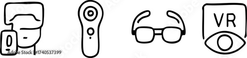 Virtual Reality and Augmented Reality Devices Line Icons Set.