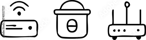 Wireless Router and Smart Home Devices Doodle Icons.