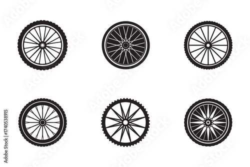 Collection of Bicycle Wheels in Vector Format Ideal for Design Projects and Cycling Enthusiasts Representing Mobility and Transportation