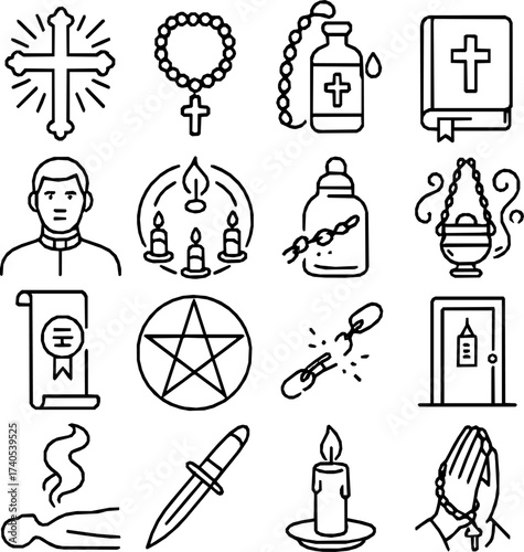 Exorcism & Spirit — 16 Premium Monoline Vector Icons