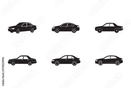 Collection of Car Silhouette Vectors for Automotive Design and Transportation Concepts Demonstrating Different Car Models for Vehicle Industry and Urban Mobility