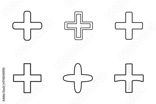 Collection of Creative Plus Sign Designs in Black and White for Graphic Design Elements and Mathematical Concepts