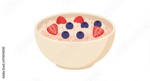 Amaranth porridge topped with blueberries and strawberries in bowl  