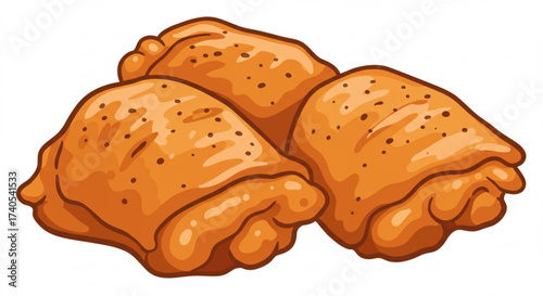 Crispy baked chicken thighs arranged on a plain white background  