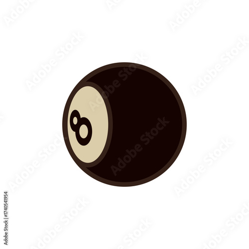 doodle of 8-ball, commonly used in pool or billiards. It is predominantly dark brown or black, with a circular light beige. Within this lighter circle, there is a dark brown or black number "8"