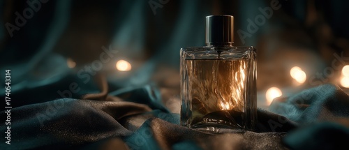 Perfume bottle with fabric background