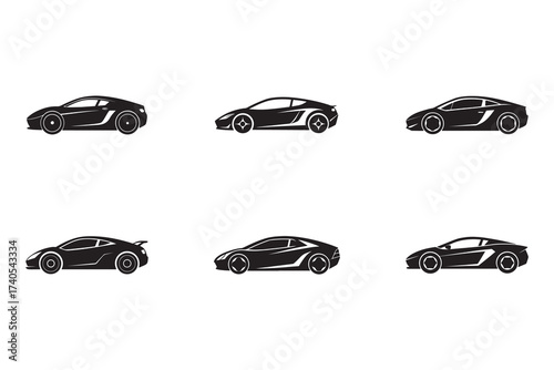 Collection of Sport Car Silhouette Designs Minimalist Vector Illustration for Automotive Industry and Graphic Design Projects
