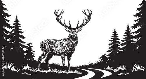 Majestic stag among pine trees