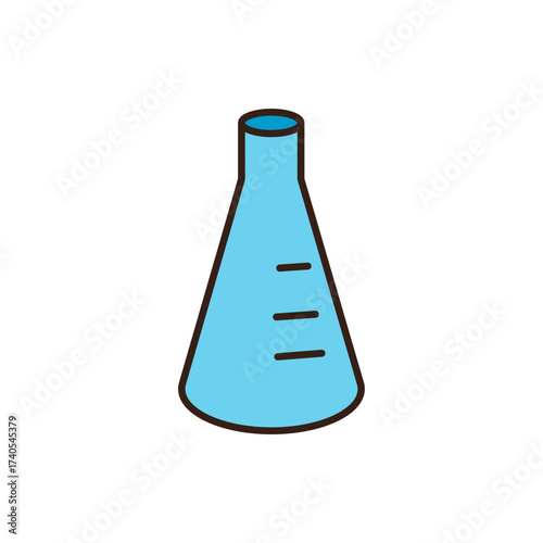 doodle of measuring cup, colored light blue with a dark brown outline, and featuring three horizontal dark brown lines on its body to indicate measurements