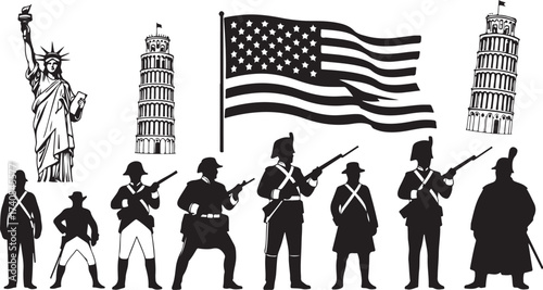 American history icons silhouette collection
