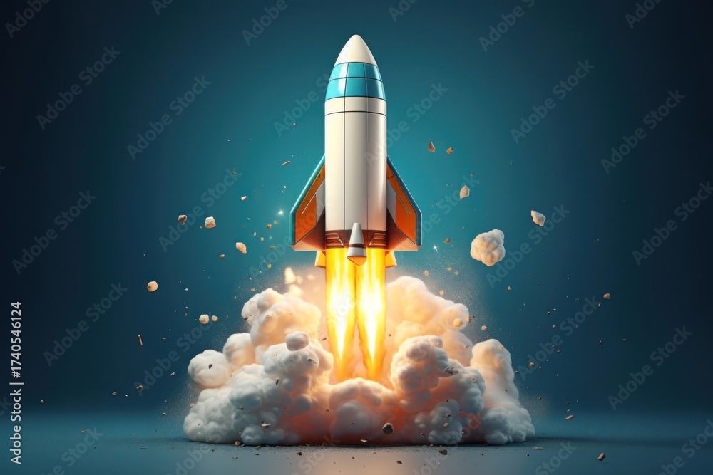 Fototapeta premium 3D rocket outdoors missile vehicle.