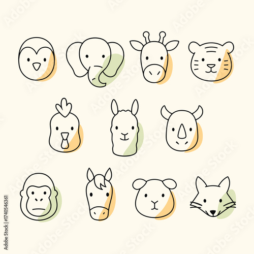 Animal face line drawing Vector Illustration II