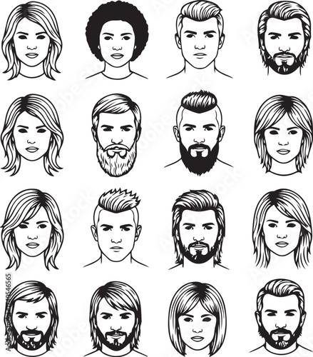 Diverse human portraits facial expressions set