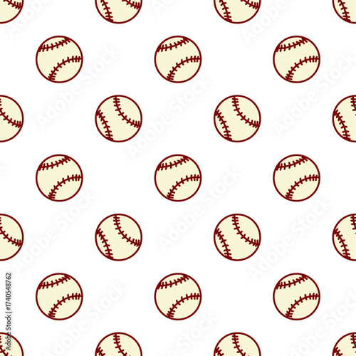 doodle pattern of baseball. It features a light cream or off-white colored ball with prominent red-brown stitching. The stitching forms the characteristic figure-eight pattern seen on a baseball