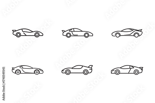 Set of Modern Sport Car Icons Collection in Line Style Various Designs for Automotive Industry and Transportation Themes