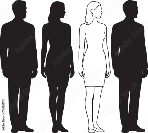 Diverse people silhouettes and outline