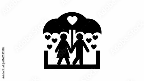 Romantic couple holding hands under heart archway celebrating love and togetherness with intimacy