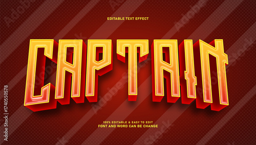 Captain text effect with 3d style and editable