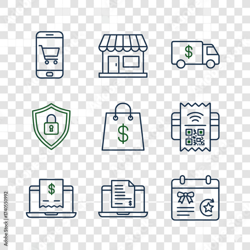 Set of e-commerce and online shopping icons for digital business and retail services