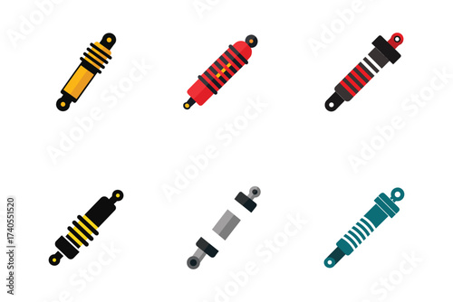 Variety of Shock Absorbers Cartoon Style Automotive Parts Suspension System Elements in Vector Illustration