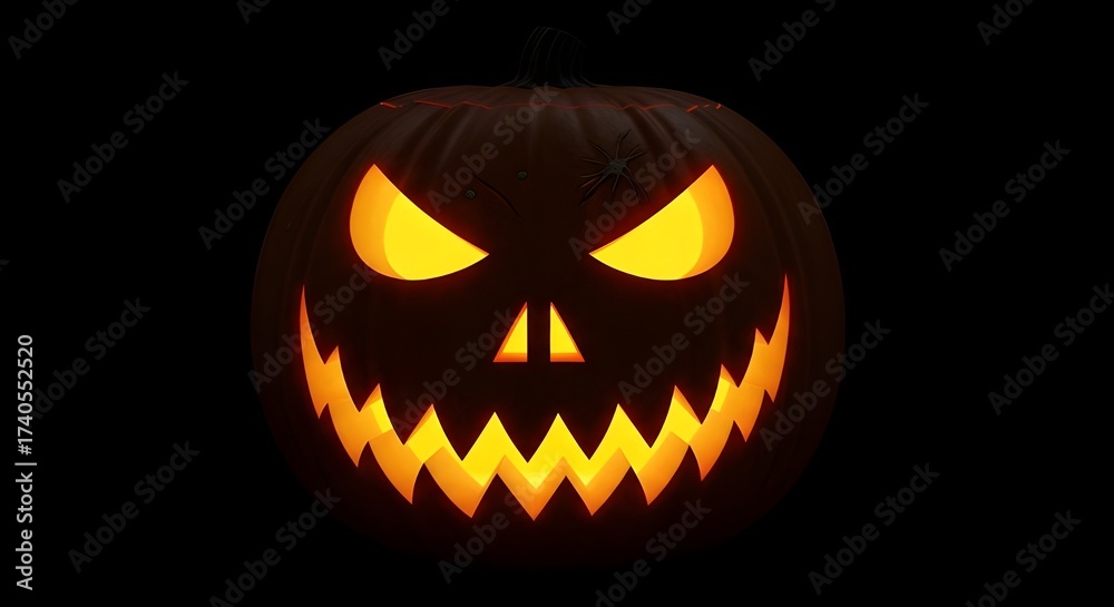 Fototapeta premium Minimal Halloween flat lay border on dark purple background, with pumpkins, spider web, and a single witch hat, clean central copy space