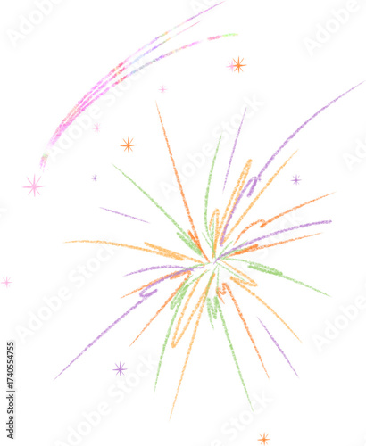 Hand-Drawn Fireworks Illustration, Festive and Party Background Design