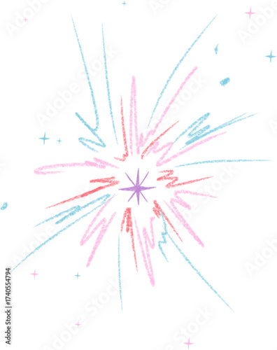 Hand-Drawn Fireworks Illustration, Festive and Party Background Design