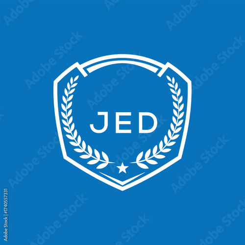 JED Shield Logo Design JED Minimal Laurel Wreath and Star Emblem for Sports Corporate JED Club and Brand Ident.

