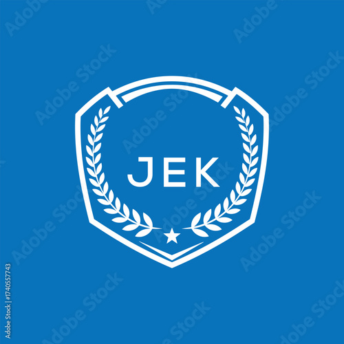 JEK Shield Logo Design JEK Minimal Laurel Wreath and Star Emblem for Sports Corporate JEK Club and Brand Ident.
