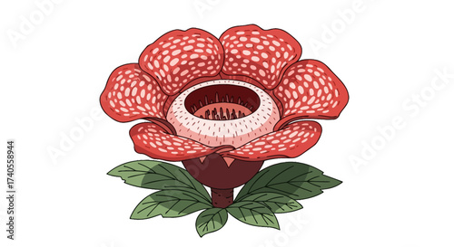 Rafflesia Flower Illustration: Captivating illustration of the exotic Rafflesia flower, showcasing its extraordinary size, vibrant red petals, and intricate details. A striking botanical marvel.